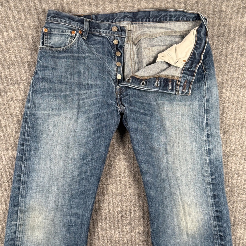 Levis 501 Button Fly Jeans Mens 36x29 35x27.5 Medium Wash Straight Leg Denim